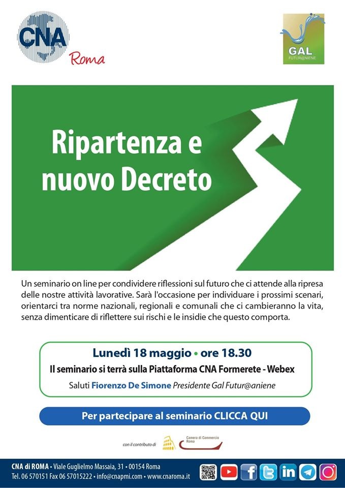 Ripartenza e Nuovo Decreto - Seminario Gratuito Online per le imprese del territorio