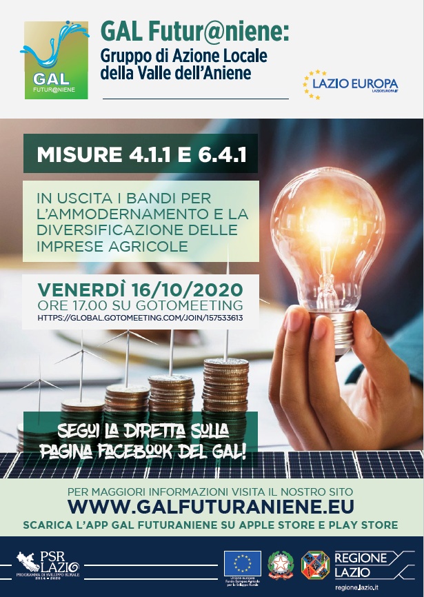 Presentazione su GoToMeeting delle Misure 4.1.1 e 6.4.1 - Bandi per l’Ammodernamento e la Diversificazione delle Imprese Agricole